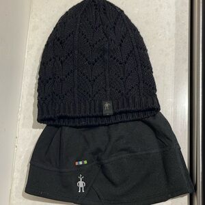 Smart Wool Combo Black crochet and liner Winter Hats